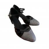 SHALLANCE SILVER SPARKLE / BLACK - BLOCK HEEL